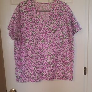 Pink and Green Scrub Top